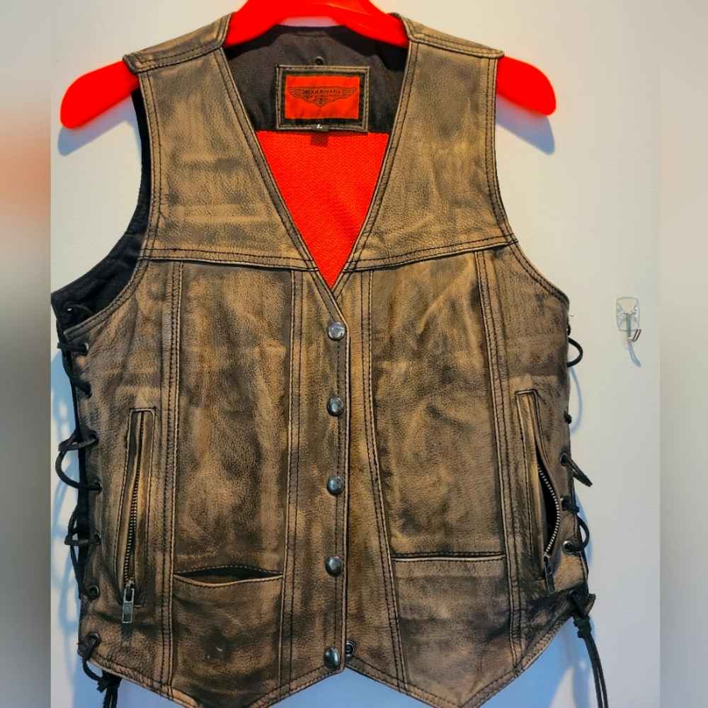 Leather motorcycle vest women's